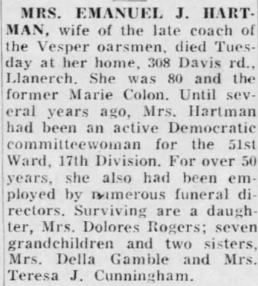 Marie Hartman Dies